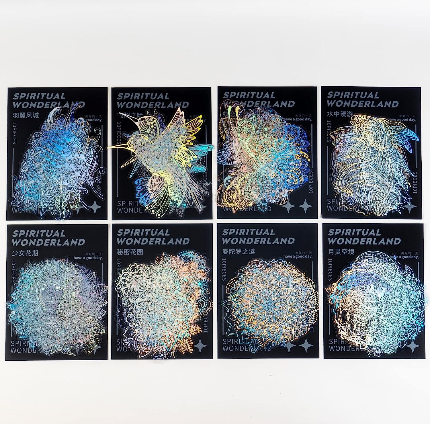 80 Pieces Large Size Holographic Stickers, Glitter Shiny Iridescent Transparent Resin Sticker Decals for Scrapbook Junk Journal Bullet Journals Planners Laptops Water Bottles Paper Crafts