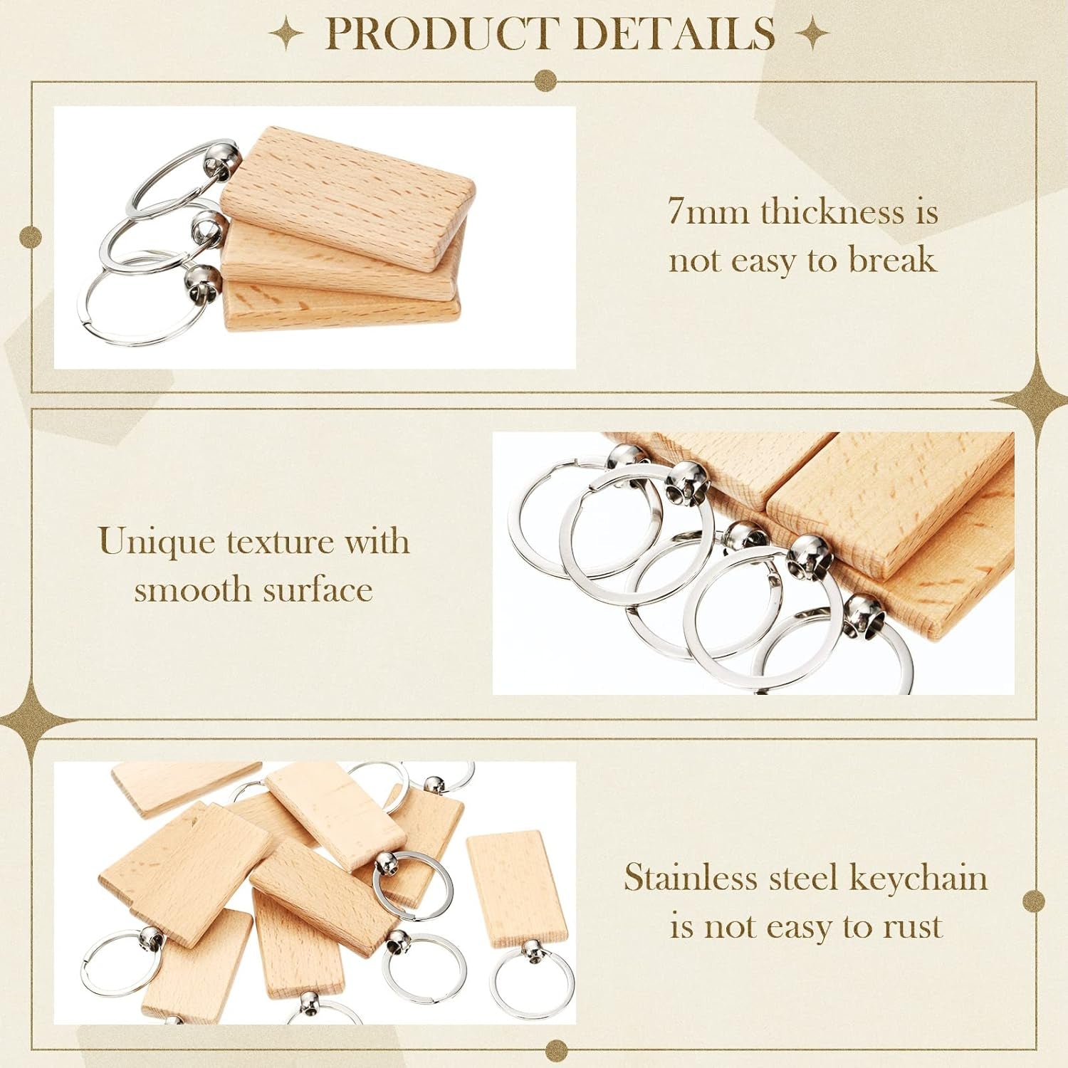 50 Pcs Wooden Keychain Blanks Laser Engraving Blanks Wood Blanks Key Chain Bulk Unfinished Wooden Key Ring Key Tag for DIY Gift Crafts