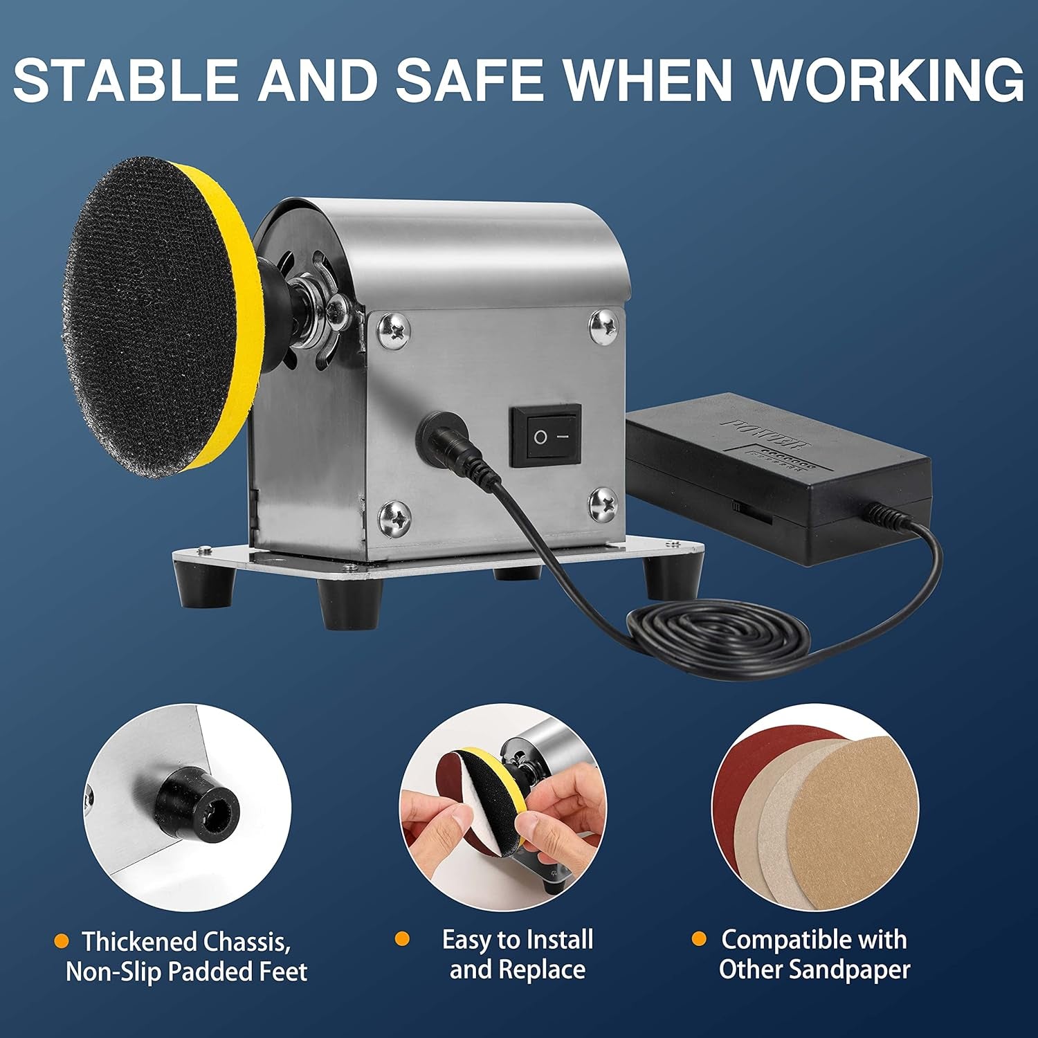 Electric Resin Polishing Machine, Resin Sanding and Polishing Kit Sander, 90W 7-Speed 24V, Including 26 PCS Sandpaper Resin Grinding Polisher Supplies, Epoxy Casting Tools for Resin Molds