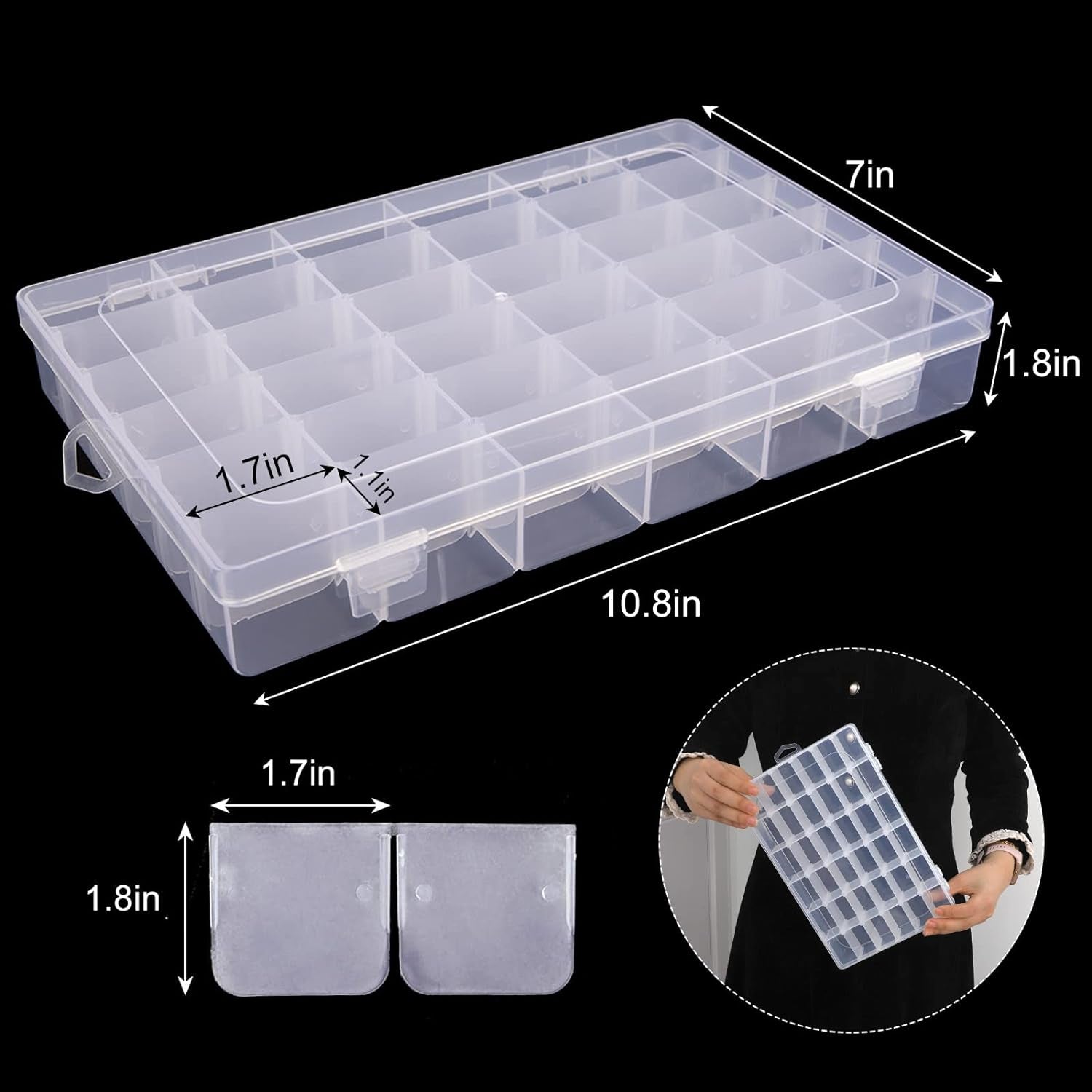 3 Pack 36 Grids Plastic Organizer Box Craft Storage with Adjustable Dividers, Bead Organizer Container Clear Storage Box for Fishing Tackles Crafts Jewelry Thread with 400Pcs Label Stickers