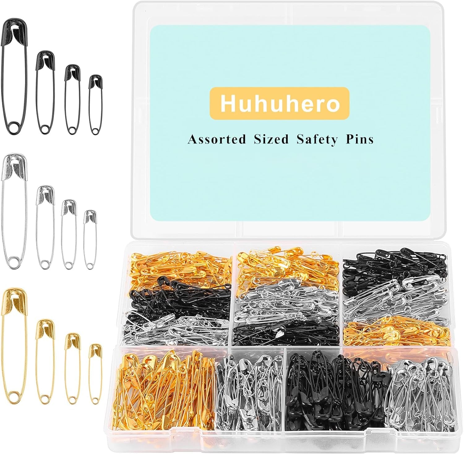 Safety Pins, 630-Pack Assorted Safety Pins for Clothes Pins, 4 Different Sizes Safety Pin Heavy Duty, Small Large Pins for Clothing, Sewing, Halloween Costume, Arts and Crafts Supplies