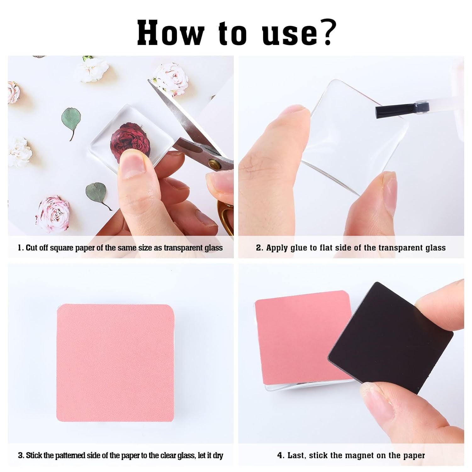 96Pcs Craft Magnets Glass Magnet with Adhesive Backing and Transparent Clear Glass Cabochons DIY Magnets for Fridge Refrigerator Magnets(Square,1.2 Inch)