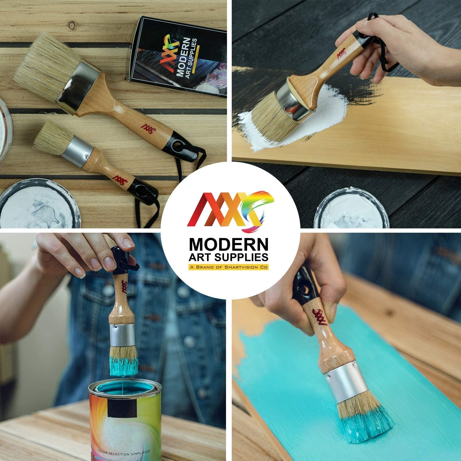 Chalked Paint and Wax Brush for Furniture - Premium Pack of 2, Natural Bristles, Compatible with All Types of Chalk Paints, Stencils &amp; Furniture Wax - Superior Paint Pick-Up &amp; Release, No Shedding