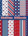 24Sheets Patriotic Pattern Paper 4Th of July Double-Sided Red Blue White Star Scrapbook Paper for Independence Day for Card Making Photo Album Crafts, 11.8'' X 11.8'' (Classic)