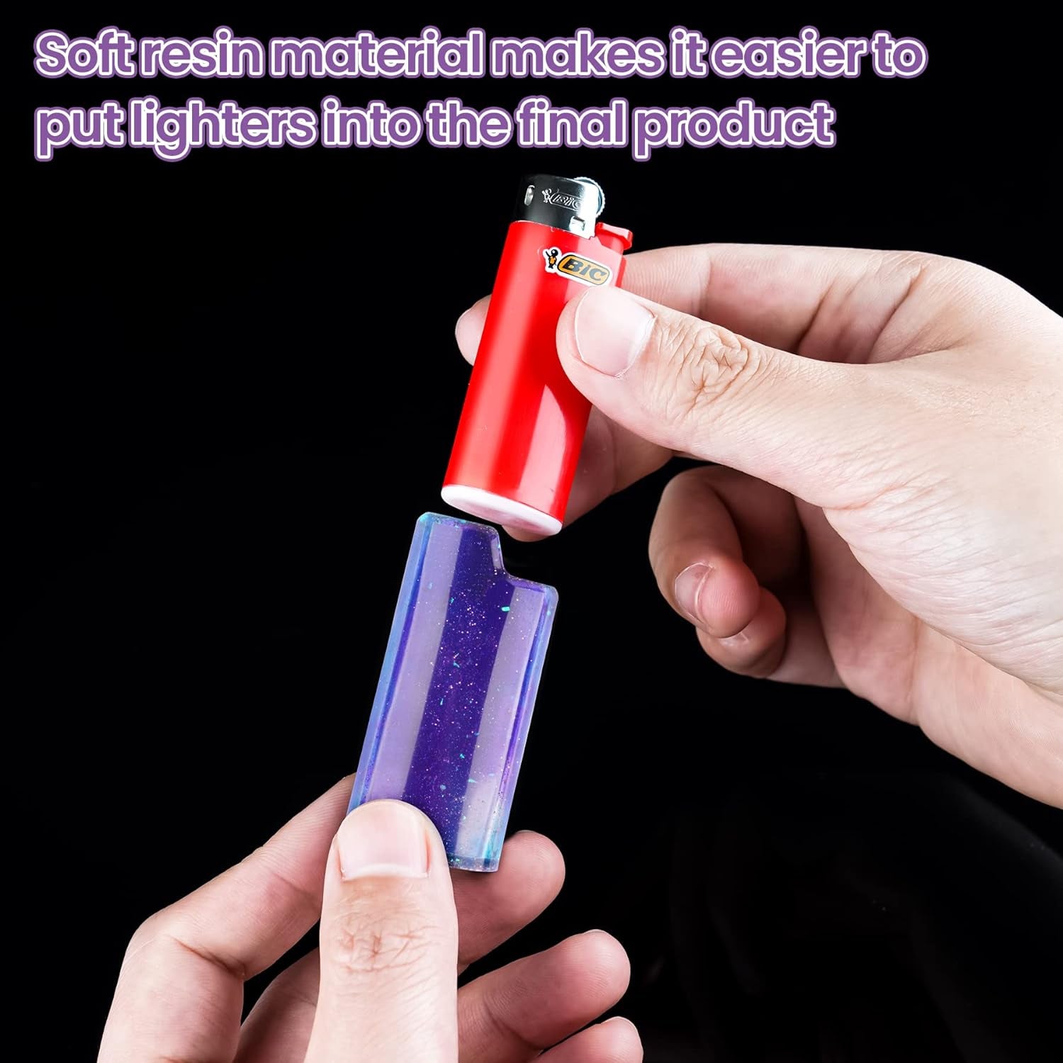 2PCS Pocket Lighter Case Epoxy Resin Silicone Mold & Glitter Pack, Work for Standard Size BIC J6 Lighter Protective Cover Sleeve Pouch Wrap Holder DIY Art Craft (Classic/Full/Maxi/Regular/J6)