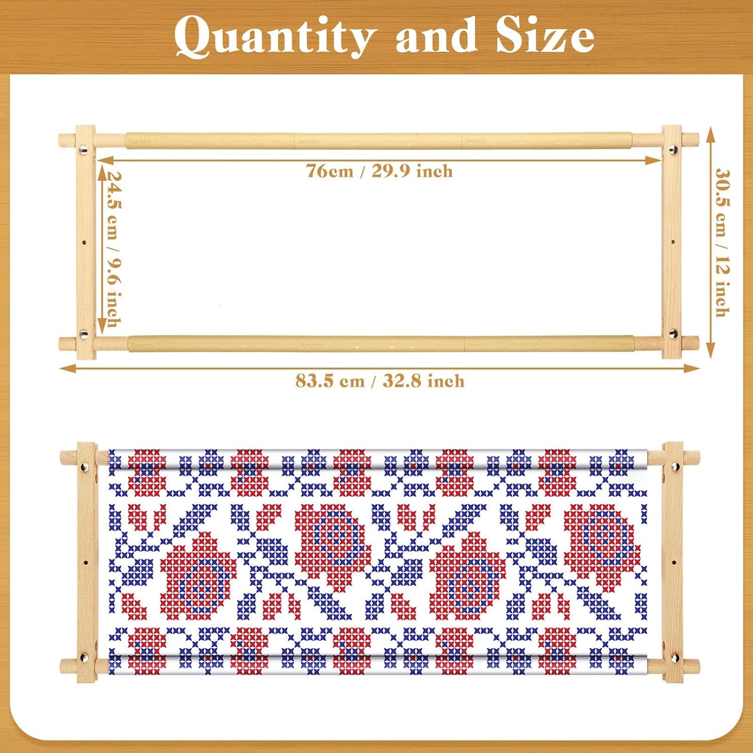 33 X 12 Inch Scroll Frame for Cross Stitch Needlepoint Scroll Cross Stitch Frame Embroidery Scroll Wood Needlework Frame Quilting Hoop Stand Stitching Needlepoint Holder for Sewing