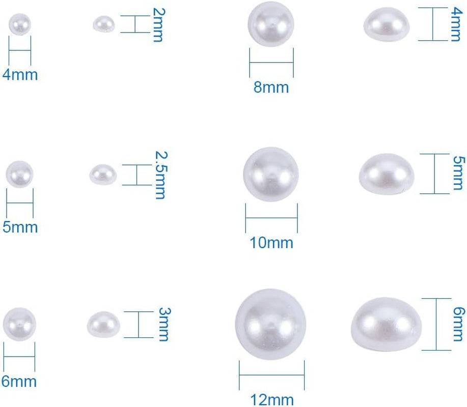 690Pcs Half round Pearl Beads 6 Sizes Flat Back Pearl Cabochon Faux Pearl Beads for DIY Scrapbook Phone Case Wedding Decor Hair Accessory Nail Art, White, 4/5/6/8/10/12Mm