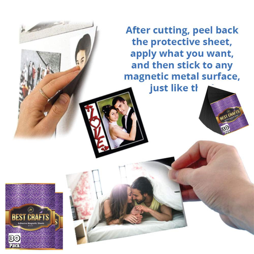 Adhesive Magnetic Sheets | Flexible Magnet with Adhesive Backing | 8 X 10 Inch Magnets for Crafts and Pictures | Cut to Any Size | Pack of 30