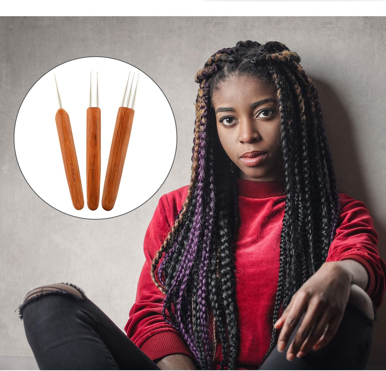 6 Pieces Dreadlock Crochet Hook 0.5Mm 0.75 Mm Needle Weaving Crochet, Include 1 Hook, 2 Hooks, 3 Hooks for Braid Craft