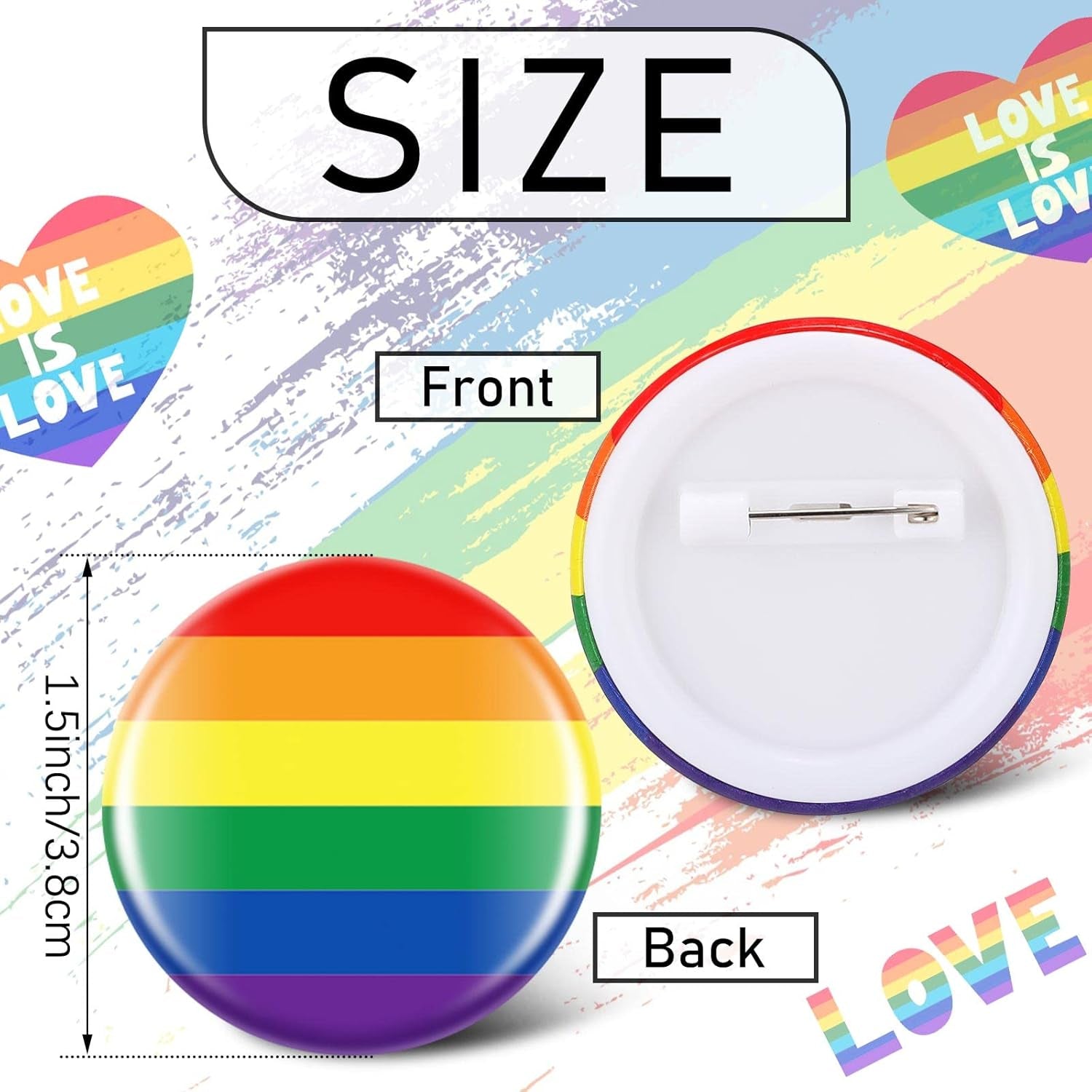 360 Pcs Gay Pride Pins round Rainbow Pinback Buttons 1.5 Inch LGBTQ Pins Rainbow Pins and Buttons LGBT Button Pin for Pride Month Events Parade Activities