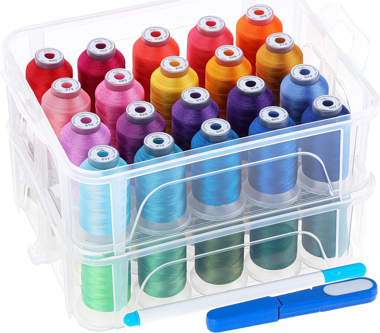 40 Brother Colors 500M Each Embroidery Machine Thread with Clear Plastic Storage Box for Embroidery Sewing Machine