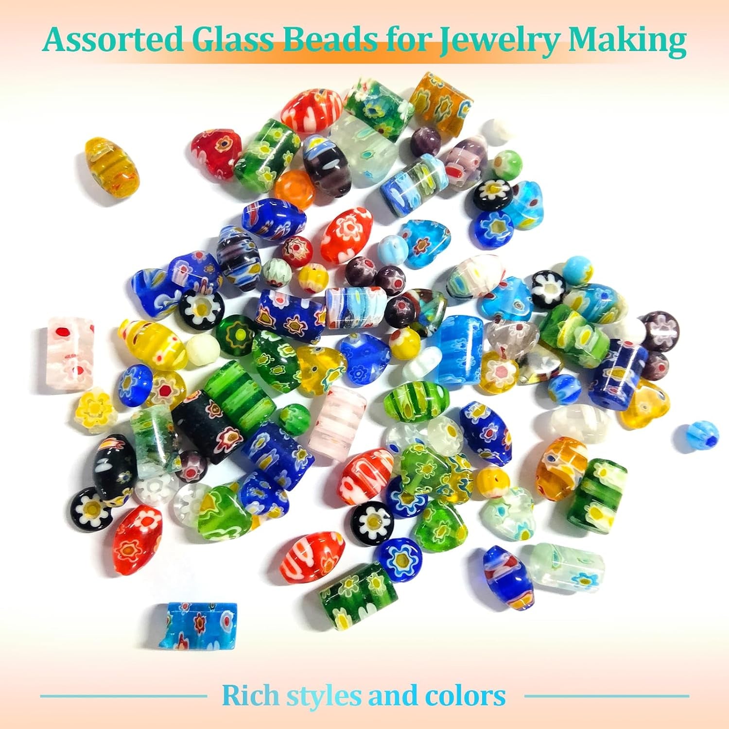 100 Pieces Assorted Glass Beads for Jewelry Making Adults, Large and Small Mixed Shaped Glass Beads Bulk for DIY Necklaces Bracelets, Crafting Supplies Kit
