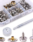 120-Pieces Stainless Steel Marine Grade Canvas and Upholstery Boat Cover Snap Button Fastener Kit with 2Pcs Setting Tool (40 Sets)- Silver