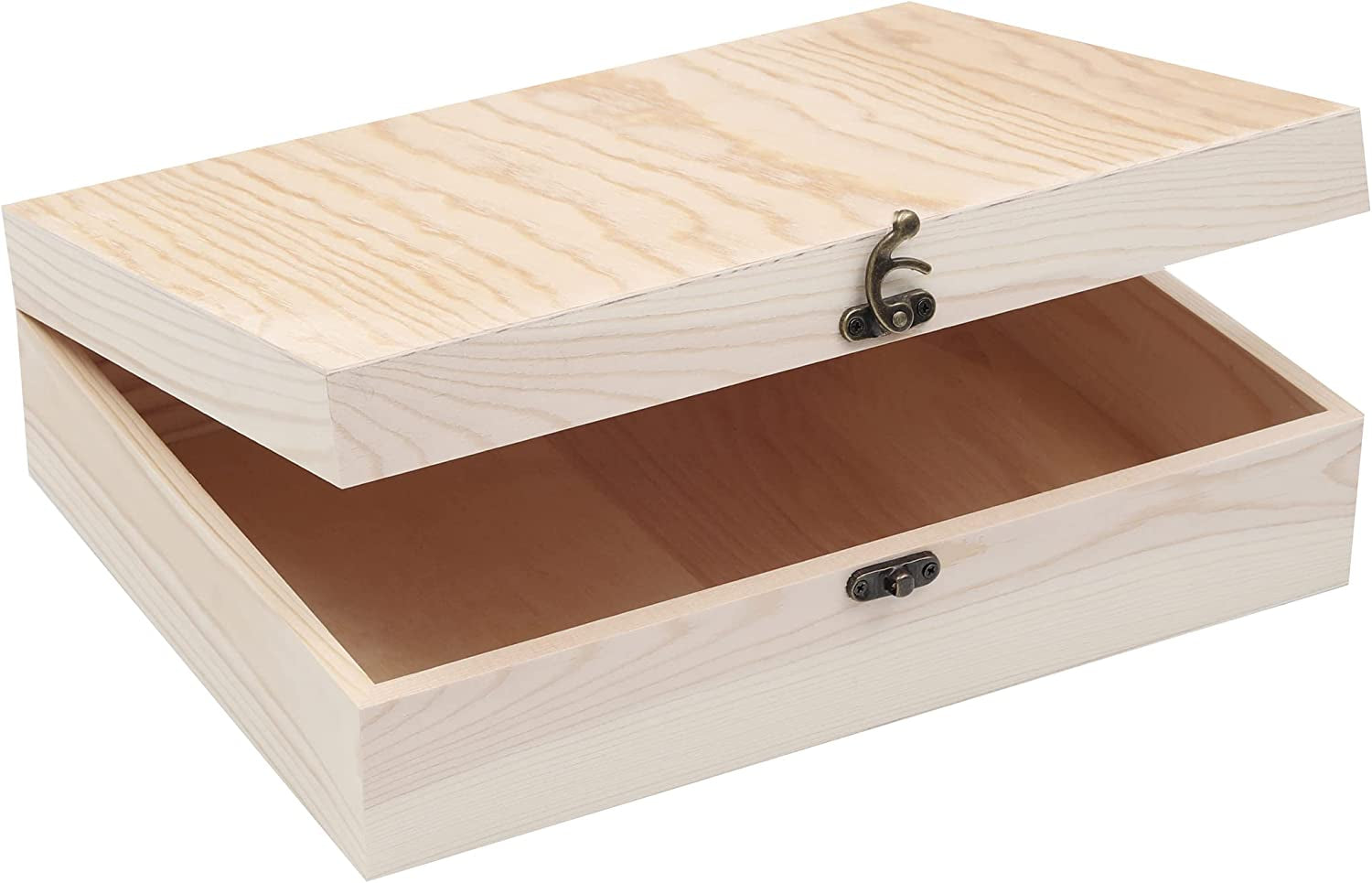 Unfinished Wooden Box with Hinged Lid for Crafts DIY Storage Jewelry Pine Box - 12" X 9" X 3.35"