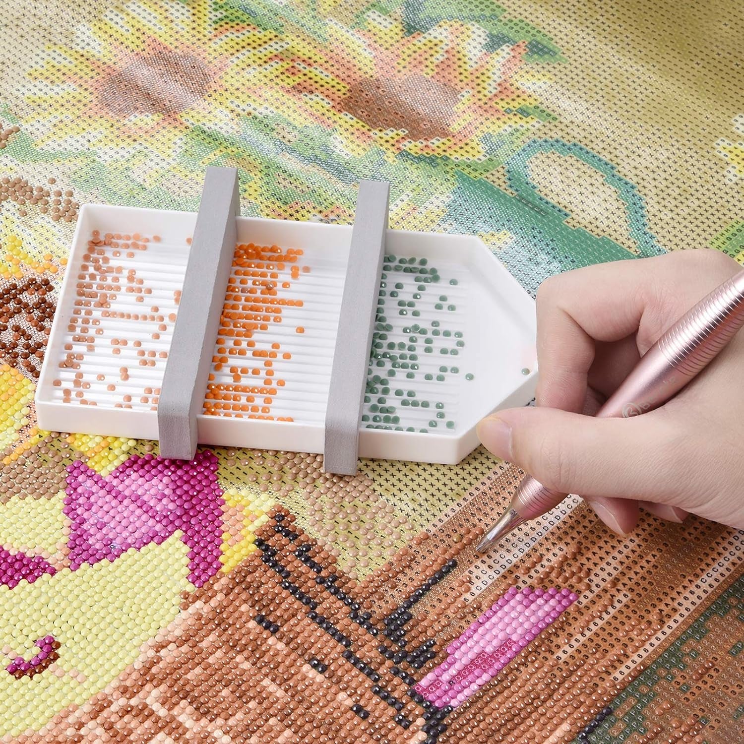 Diamond Art Painting Accessories Tools, Diamond Art Tray Painting Large Capacity Diamond Rhinestone Plate Tray with Divider, Paint Brush, Shining Bags for DIY Art Craft