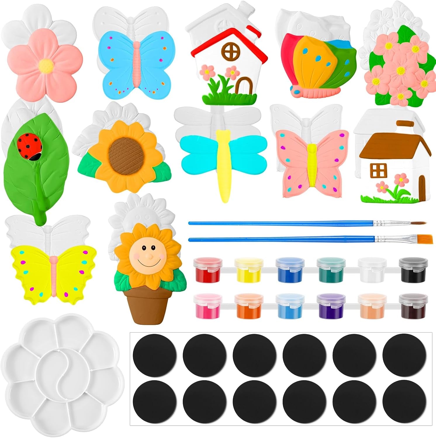 27 Pcs Arts and Crafts Set Painting Kit for Kids Include 12 Unpainted DIY Ceramic Figurines Paint Your Own Figurines with 12 Magnet 2 Brushes and 1 Palette Ceramic Painting Kit for Toddler (Butterfly)