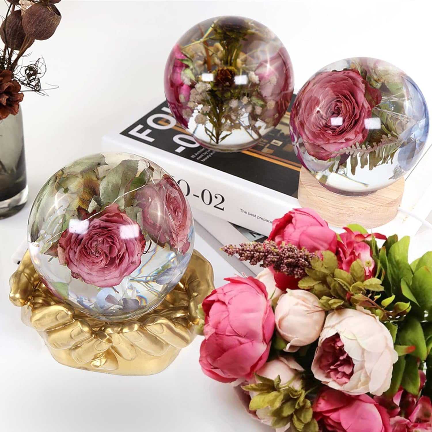 2Pcs Large Sphere Resin Molds,4.7'' & 4'' Crystal Ball Silicone Resin Molds for Flowers Preservation,Seamless Orb Epoxy Resin Molds for DIY Resin Art Candle Soap Making Home Decor