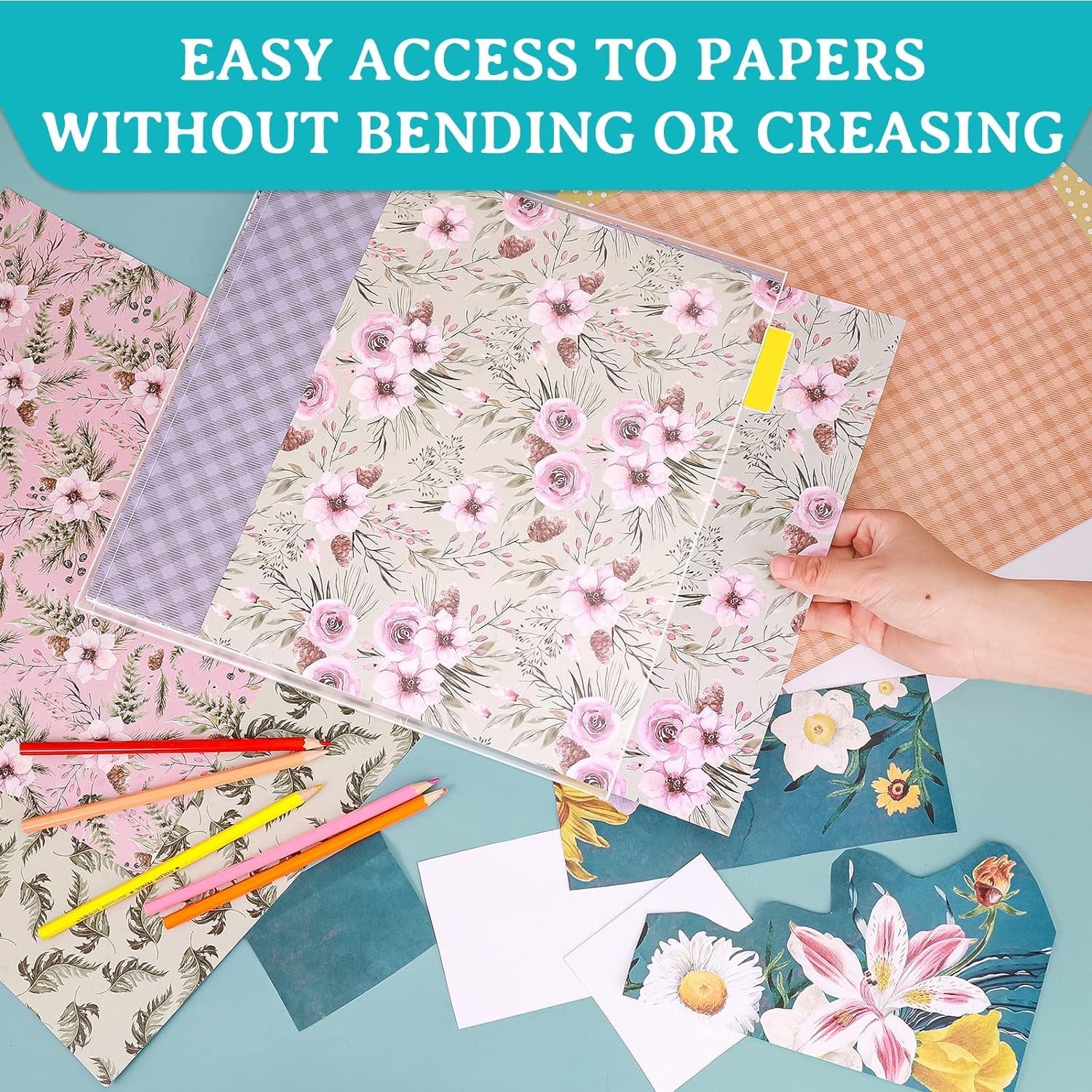 20 Pieces Scrapbook Paper Storage Clear 12 X 12 Paper Storage Organizer with Tabs and Gusset Bottom for Holding Scrapbook Paper, Vinyl Paper, Paper, Cardstock