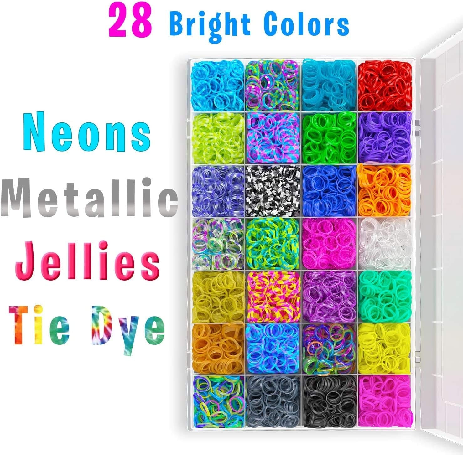 11,900+ Rubber Band Bracelet Refill Kit - 11,000 Premium Loom Bands in 28 Bright Colors, 600 S-Clips, 200 Beads, 30 Charms, 52 ABC Beads - Loom Bracelet Making Kit in a Huge Giftable Case