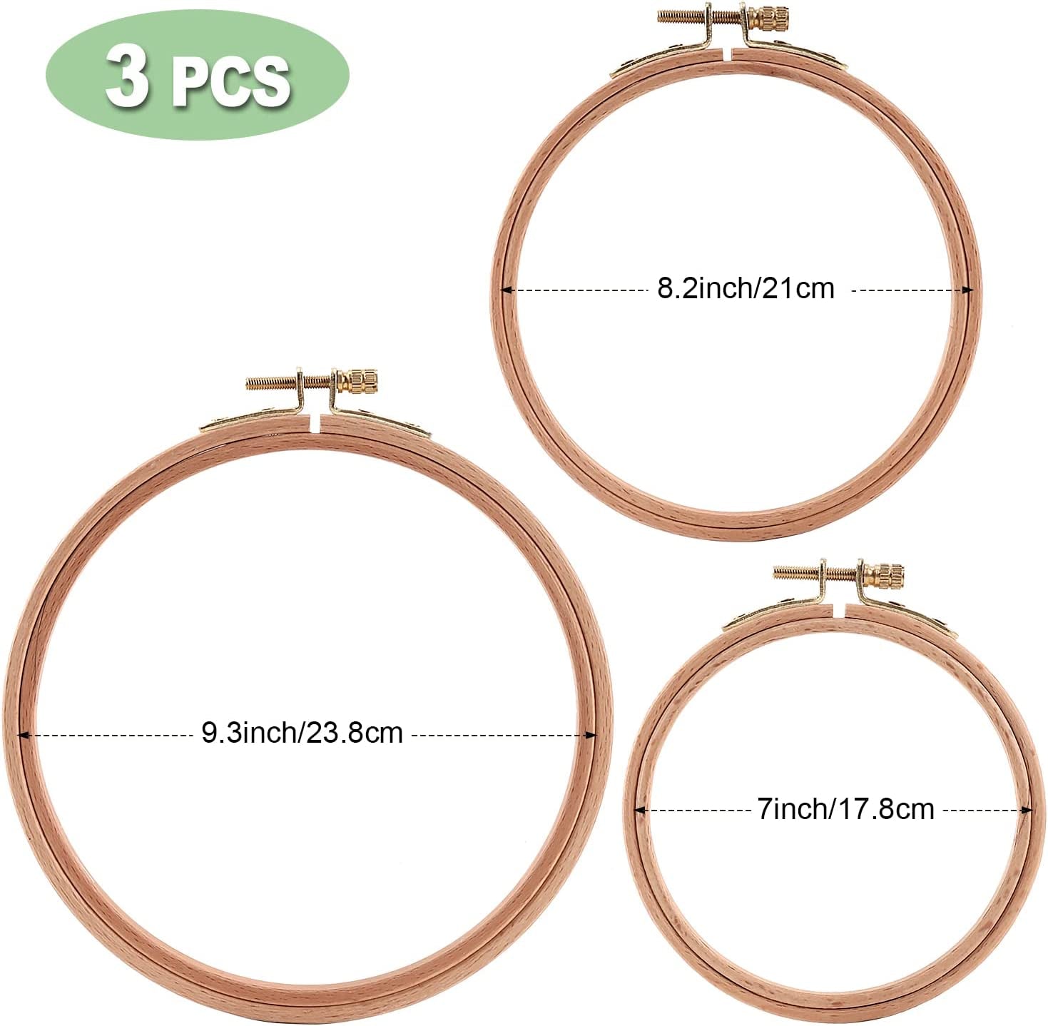 3 Pieces Beech Wood Embroidery Hoops Set by 7 Inch to 9 Inch Circle Hoop Ring Cross Stitch Cotton for DIY Embroidery Floss Starter of Sewing Art Kits Crafts (Beechhoop 7-9)
