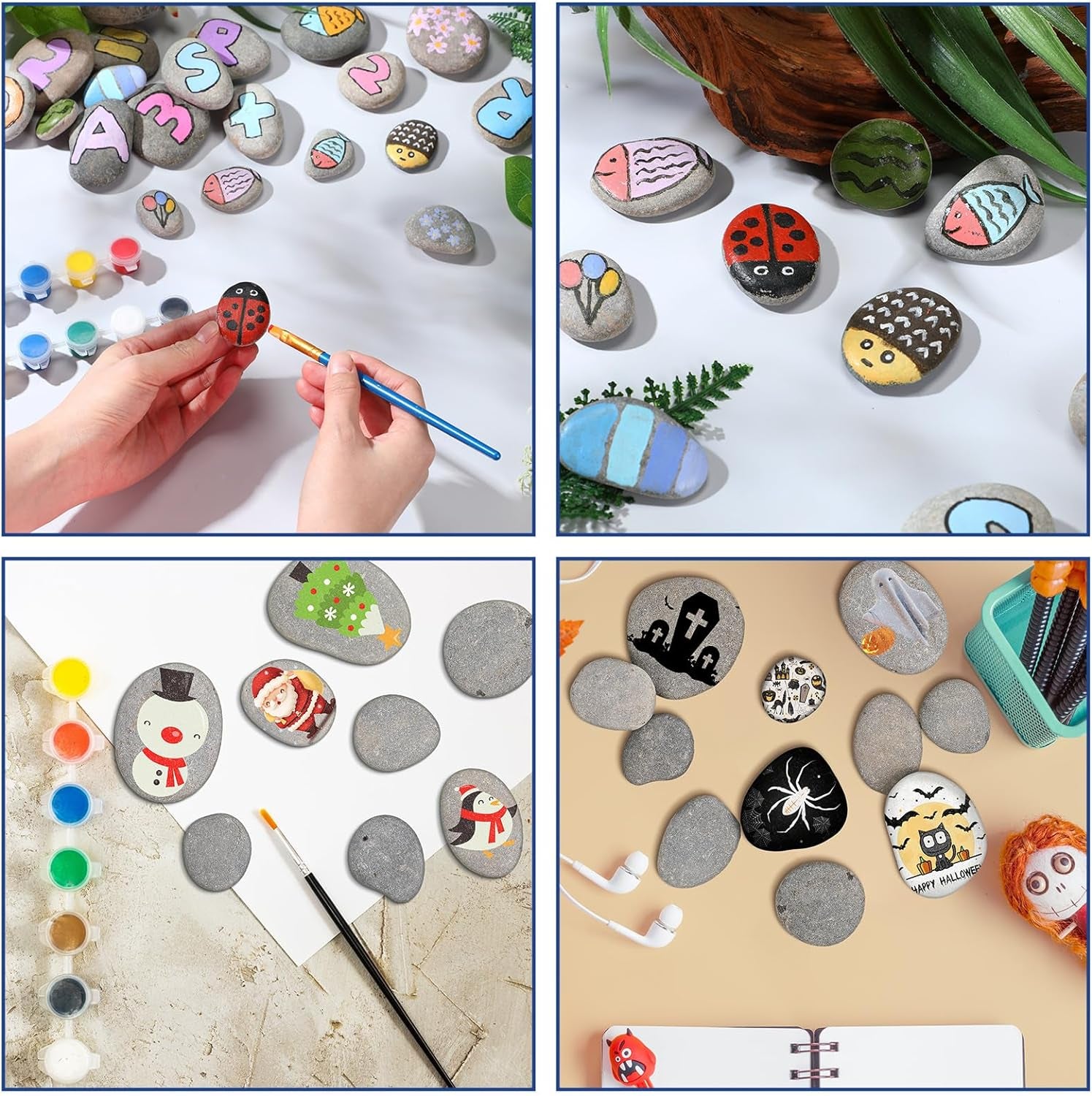 48 Pcs River Rocks for Painting 1.2-3.15 Inch Smooth Painting Rocks Natural Flat Rocks Assorted Size for Painting and Crafting, Family Time, Kid Party and Outdoor Rock Art Garden Decor