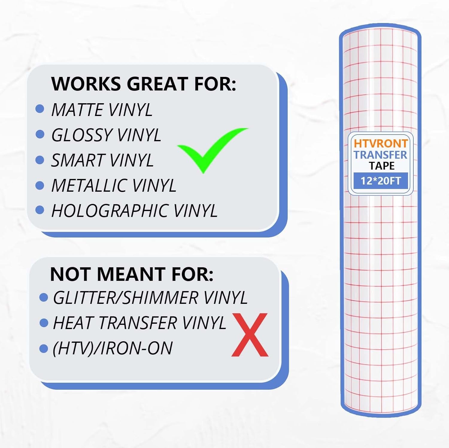 Transfer Tape for Vinyl -12" X 20 FT W/Red Alignment Grid Transfer Paper High Tack Vinyl Transfer Tape for Permanent Vinyl for Cricut Signs Stickers Decals Walls Doors & Windows