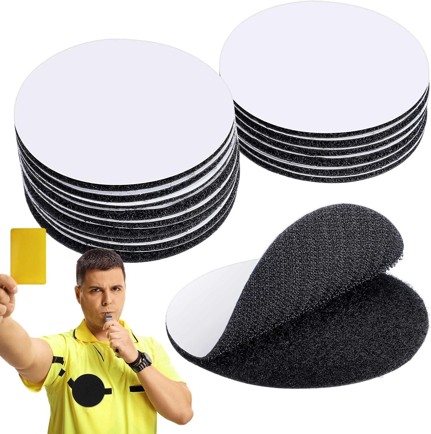 12 Pairs Referee Patch Hook and Loop Dots 3 Inch Self Sticky Circle Hook and Loop round Adhesive Loop Tape Double Sided Hook and Loop Fasteners for Home Office DIY Wall Decor Tool Hanging