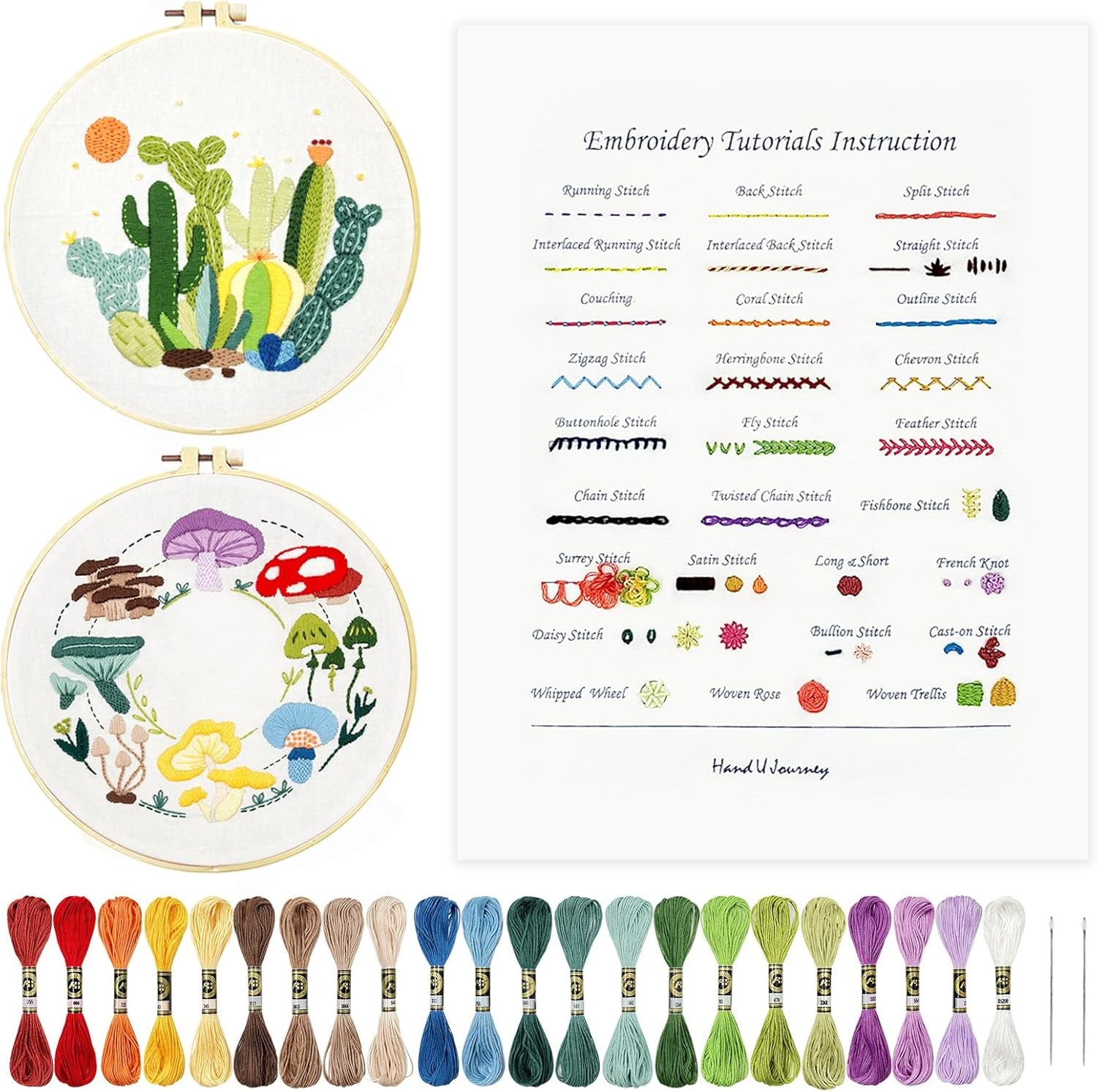 Get Started with Embroidery Basic Stitch Kit for Beginners with 28 Different Stitches and 2 Plant &amp; Home Themes - Perfect for Craft Lovers!