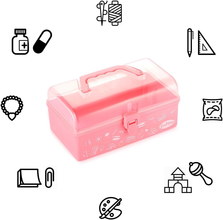 Plastic Art Box for Kids - Portable Multi-Purpose Storage Box for Toys, Crafts, Art Supplies - Pink
