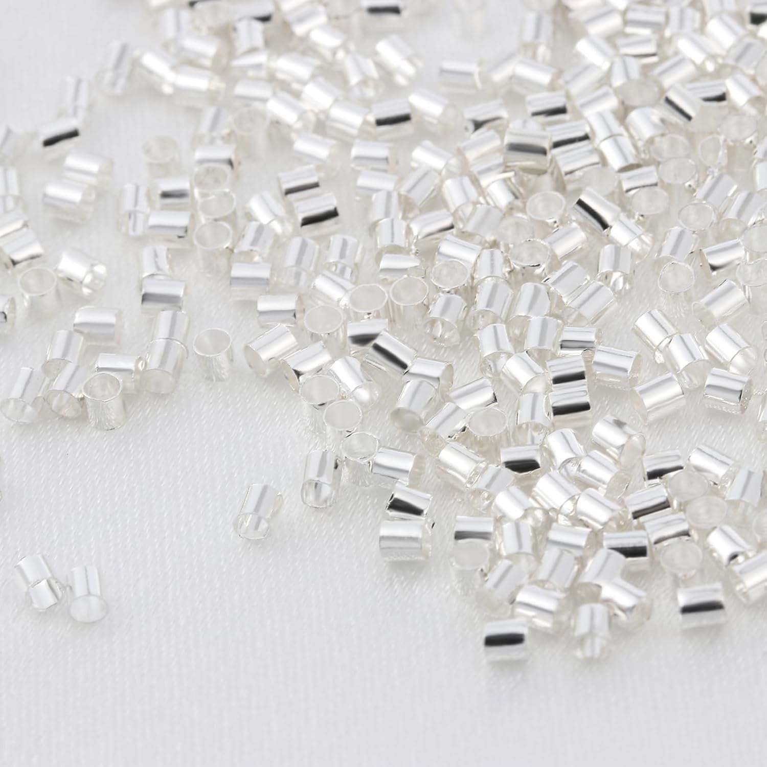 Crimp Beads for Jewelry Making - 500 Pcs Silver Plated Brass 2X2 Mm Crimping Beads, Cord End Caps Loose Stopper Beads, Tube Crimp End Beads for Earring Necklace Pendant DIY Jewelry Making