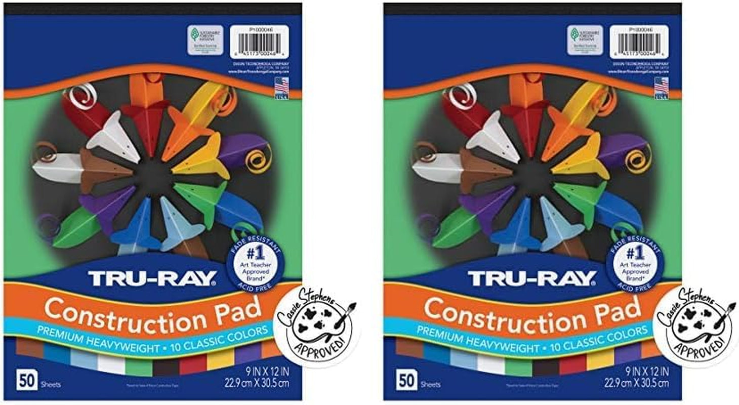 ® Heavyweight Construction Paper Pad, 10 Assorted Colors, 9" X 12", 50 Sheets