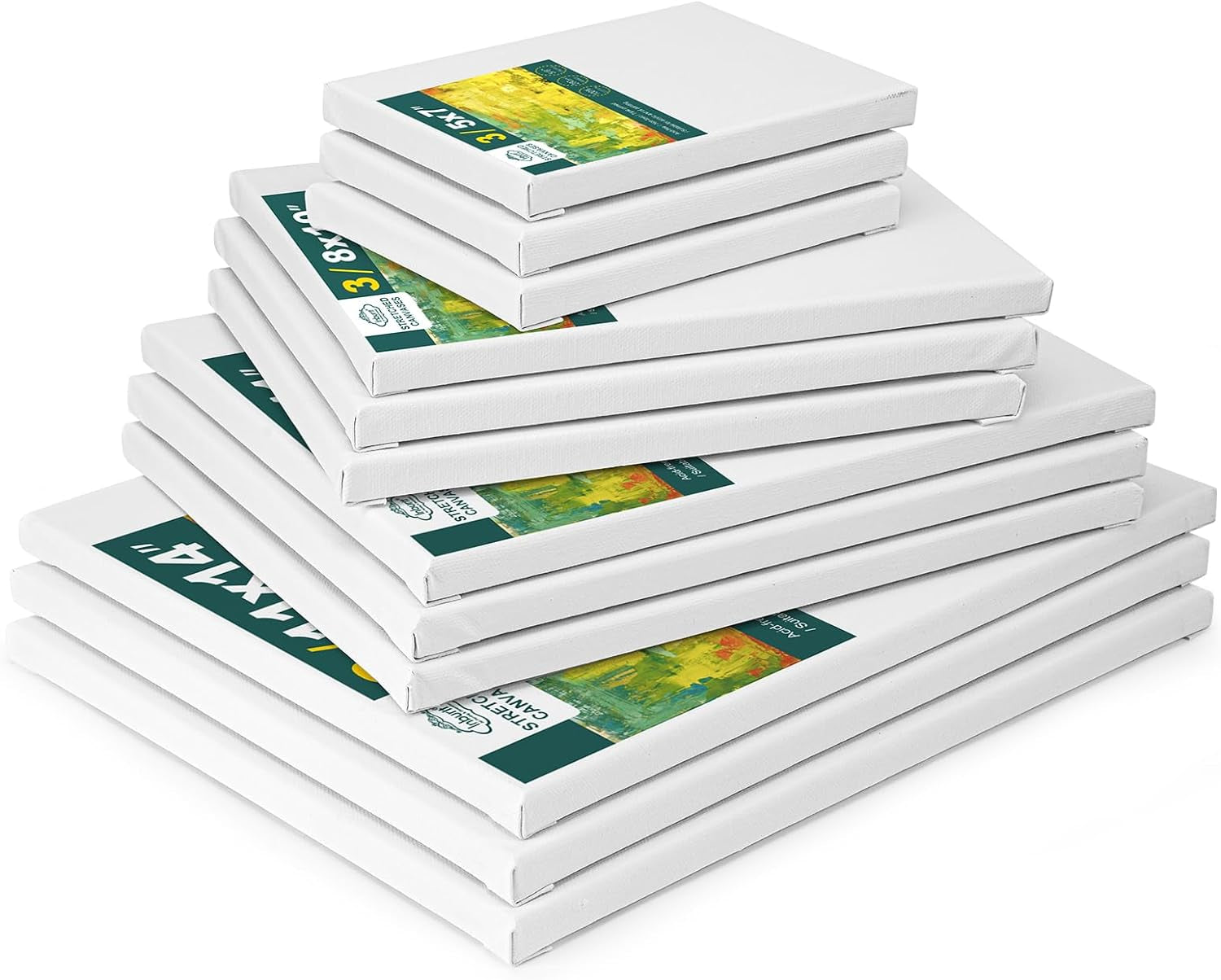12 Pack Stretched Canvases for Painting with 11X14, 9 X12, 8X10, 5X7(3 of Each), Blank Primed Canvas for Oil, Acrylic & Others, Multi Size Set for Artist, Student and Beginners