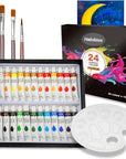 Acrylic Paint Set with 3 Paint Brushes, 24×12Ml Colors Premium Paint Set with 1 Palette 1 Canvas Boards, Art Painting Kits for Adults, Paint Supplies for Canvas Rock Painting Craft Art Class