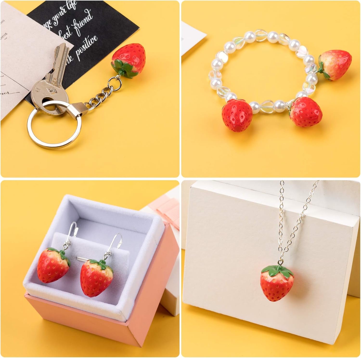 20Pcs 3D Red Strawberry Pendants, Resin Strawberry Beads with Green Leaf DIY Crafts Supplies Decoration Accessories for Jewelry Making Necklaces Earrings