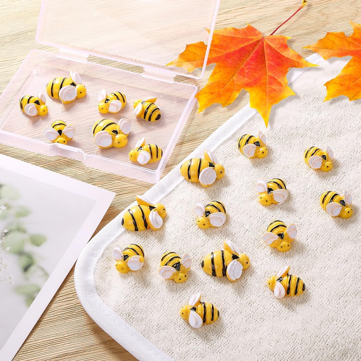 40 Pcs Tiny Resin Bees Decor Bumble Bee Embellishment Resin Bees Craft Decorations with Storage Box for DIY Craft Wreath Scrapbooking Party Home Decor, 0.98 In, 0.74 In, 0.55 In