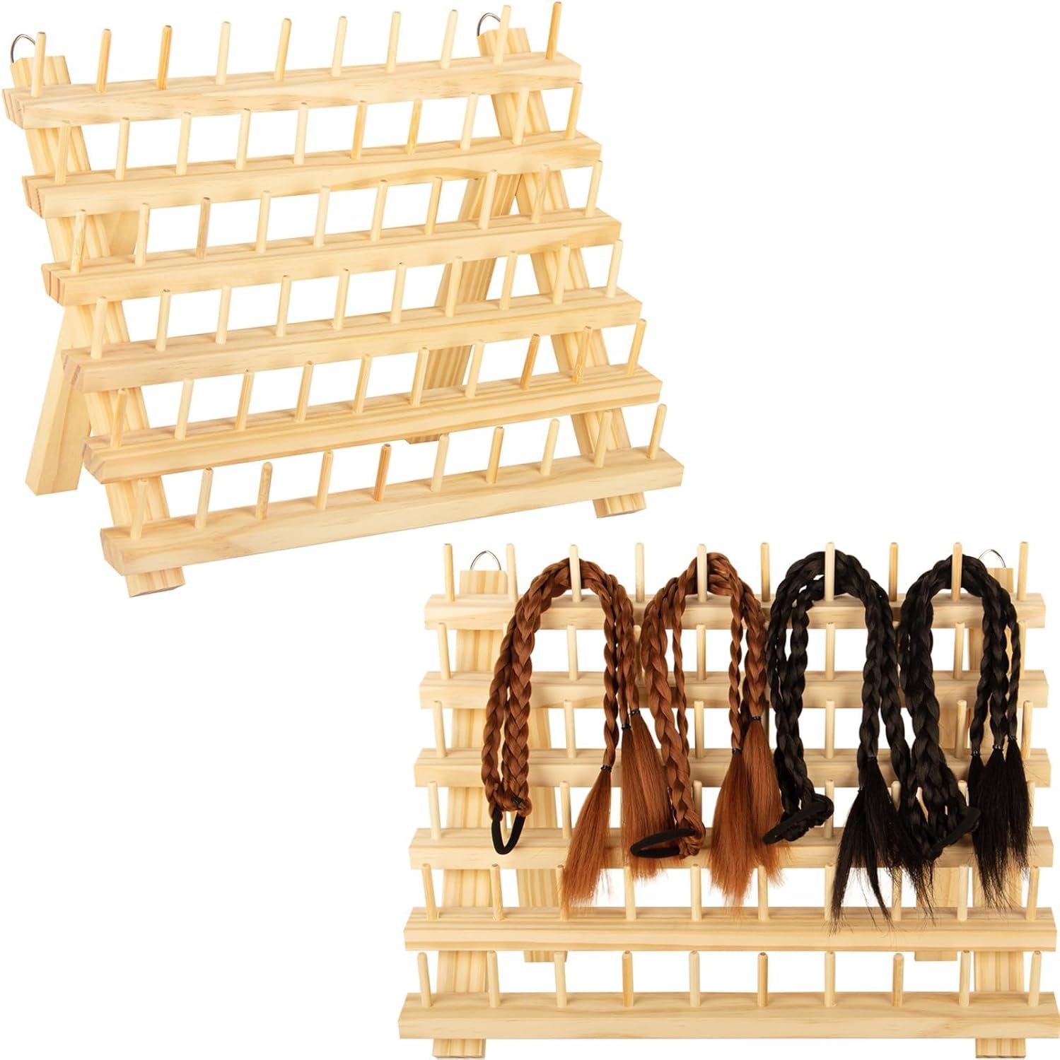Nian Feng Braiding Hair Rack Stand for Hair Stylist, 2Pack Wooden Thread Holders for Spools of Thread, Spools Holder for Sewing Machine, Thread Racks for Spools of Thread, Sewing Organizer & Storage.