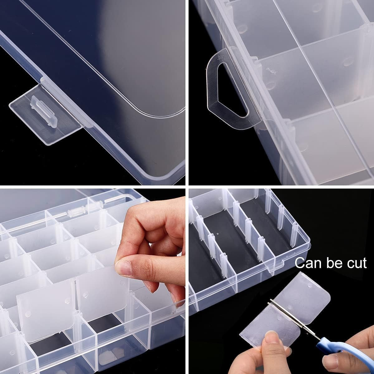 3 Pack 36 Grids Plastic Organizer Box Craft Storage with Adjustable Dividers, Bead Organizer Container Clear Storage Box for Fishing Tackles Crafts Jewelry Thread with 400Pcs Label Stickers