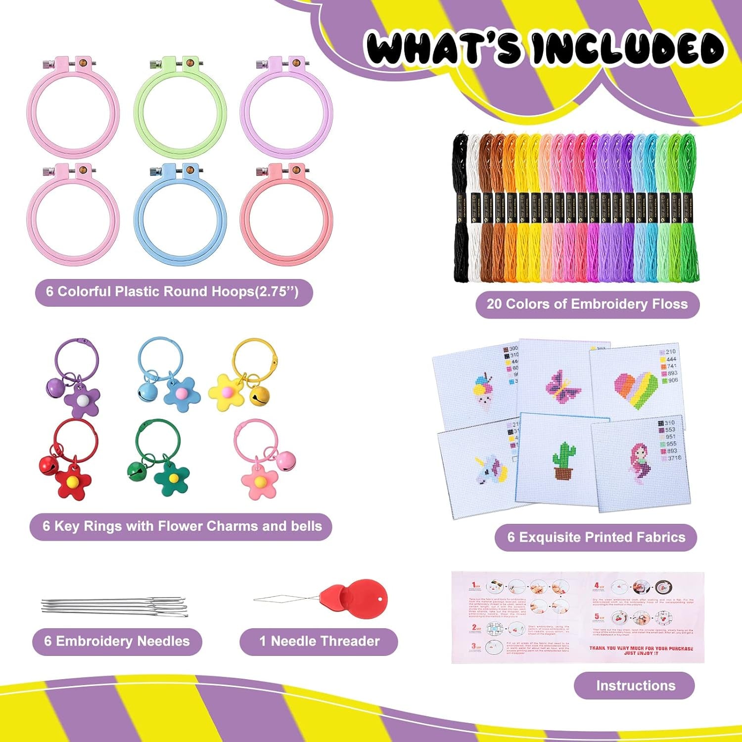 6 Sets Cross Stitch Kits for Kids Embroidery Kit for Beginners Embroidery Stitches Practice Kit Beginner Embroidery Kit Starters Cross Stitch Kits Stamped Needlepoint Kits for Beginners
