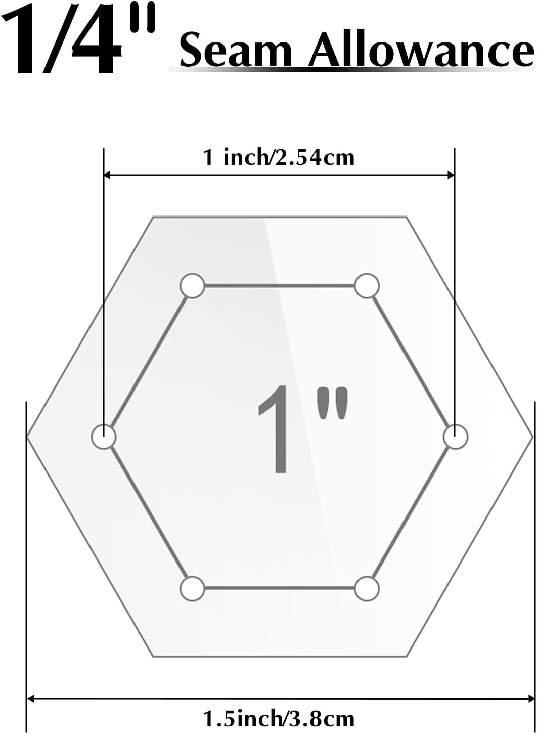 6 Pieces Hexagon Quilting Templates 1 Inch, 1.5 Inch, 2 Inch, 3 Inch, 4 Inch, 5 Inch with 1/4 Inch Seam Allowance, Acrylic Quilting Templates for DIY Quilting Sewing Crafts
