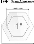 6 Pieces Hexagon Quilting Templates 1 Inch, 1.5 Inch, 2 Inch, 3 Inch, 4 Inch, 5 Inch with 1/4 Inch Seam Allowance, Acrylic Quilting Templates for DIY Quilting Sewing Crafts