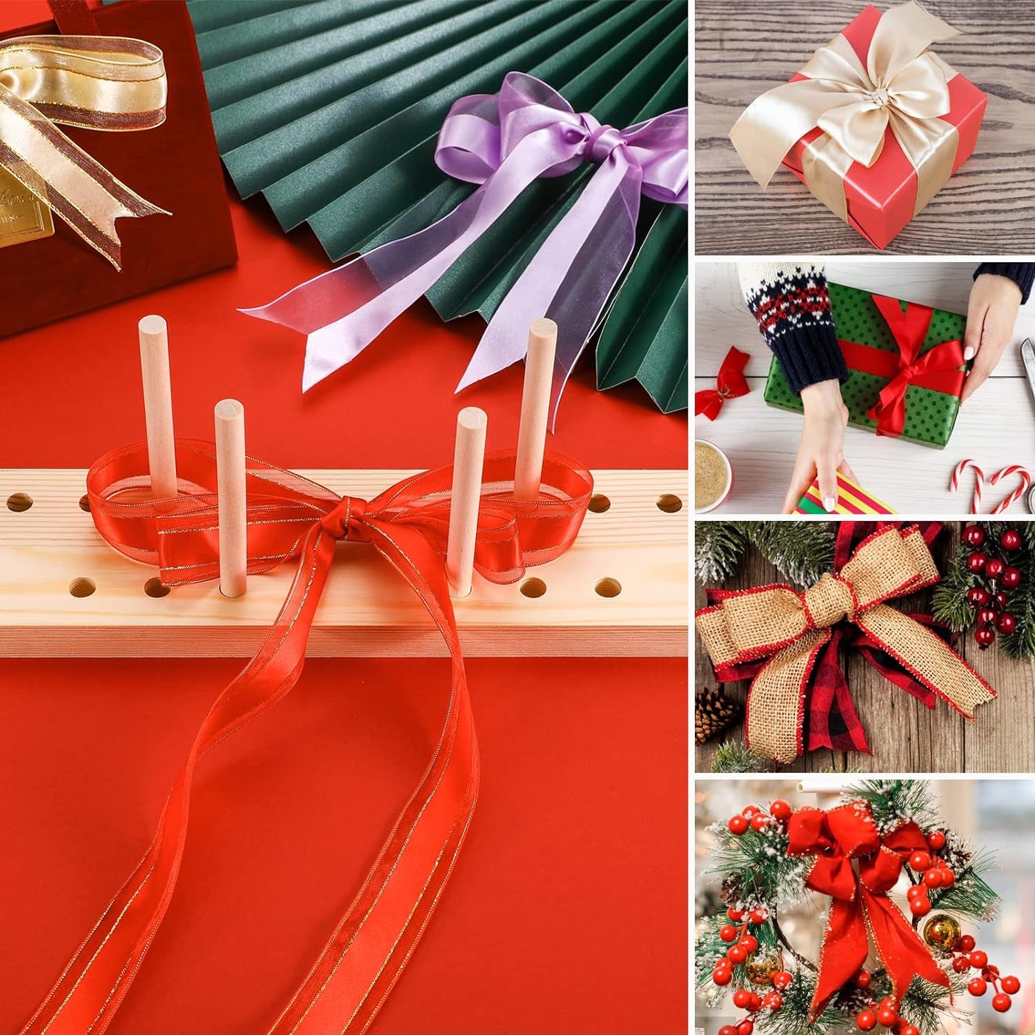 Bow Maker for Ribbon for Wreaths, Wooden Ribbon Bow Maker Tool for Christmas Bows, Hair Bows, Creating Gift Bows, Party Decorations, Corsages, Various Crafts(With Instructions)