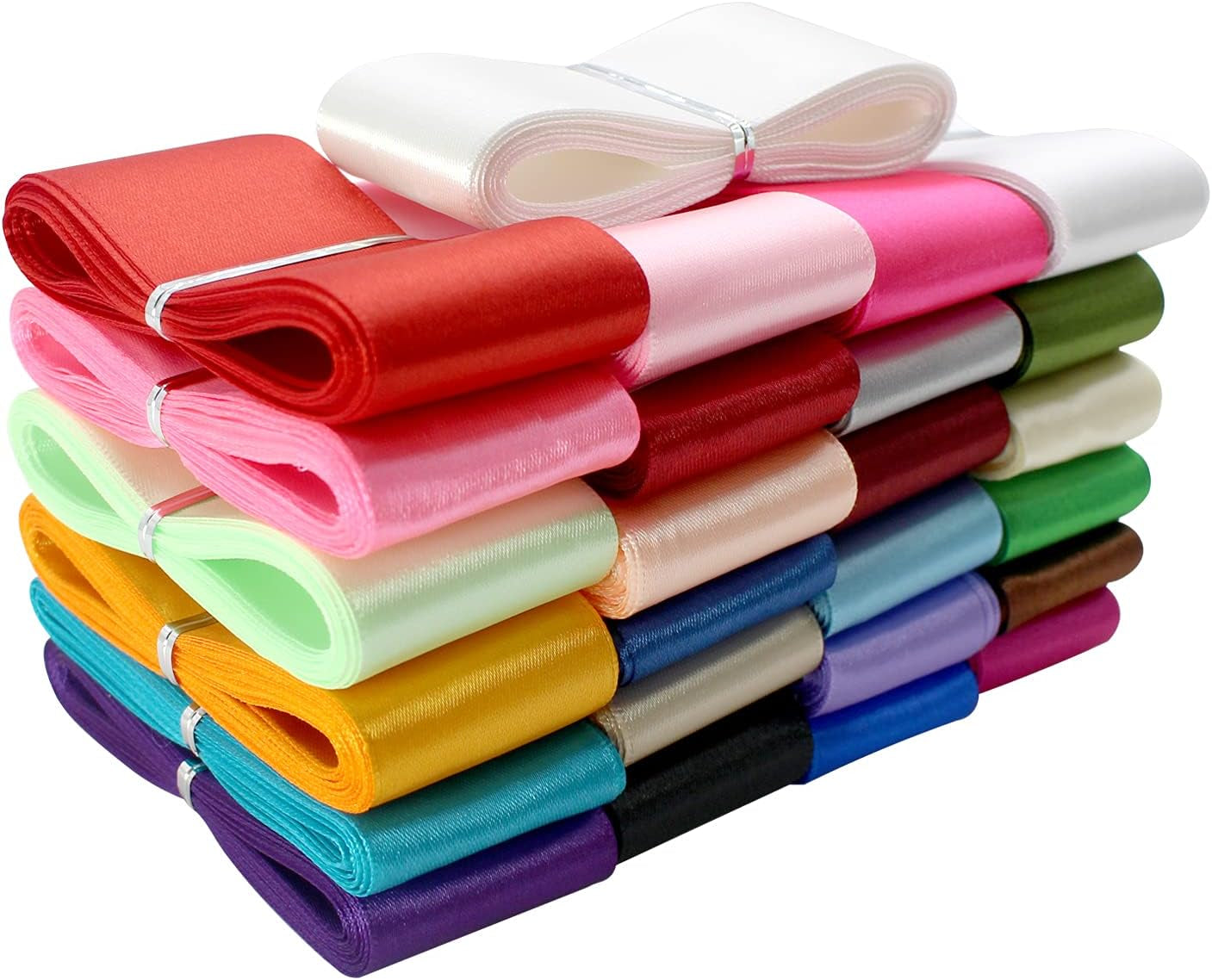 1 1/2" Single Face Satin Ribbon Assortment-100 Yards 25 Colors- Fabric Bulk Craft Ribbon for Gift Wrapping, Bow,Craft, Wreath,Binding Blanket (Multi-Color)