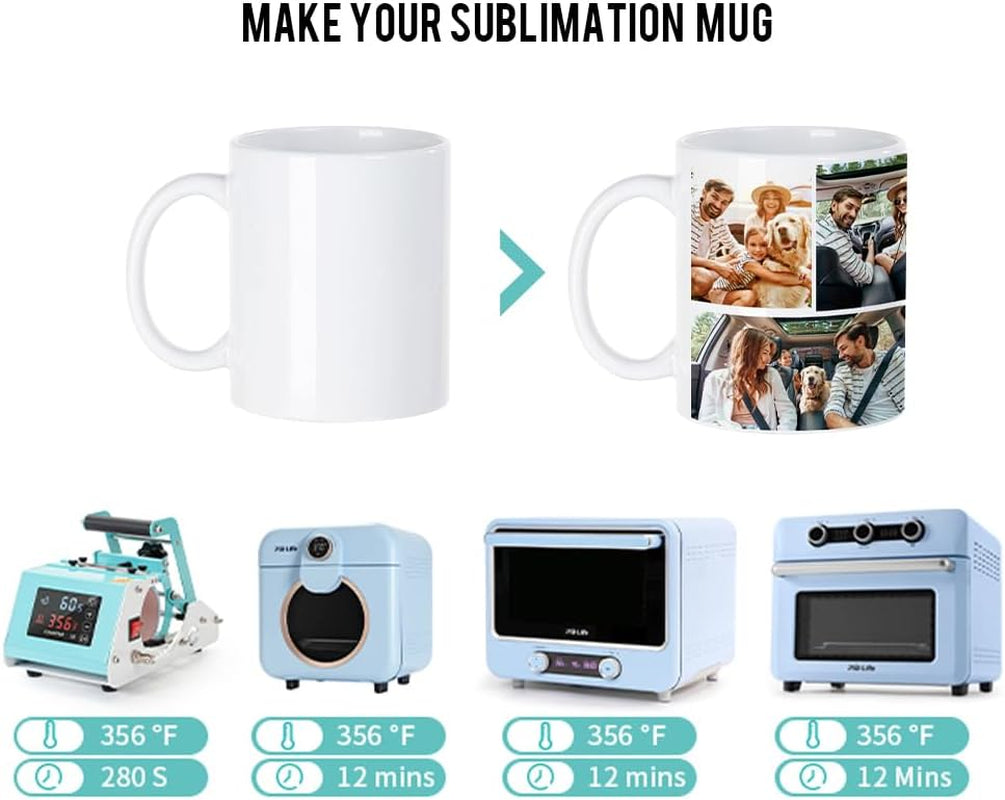 8 Pack Sublimation Mugs Blanks 11 OZ Coffee Mugs White Ceramic Photo Cups Bulk for Cricut Mug Press Print