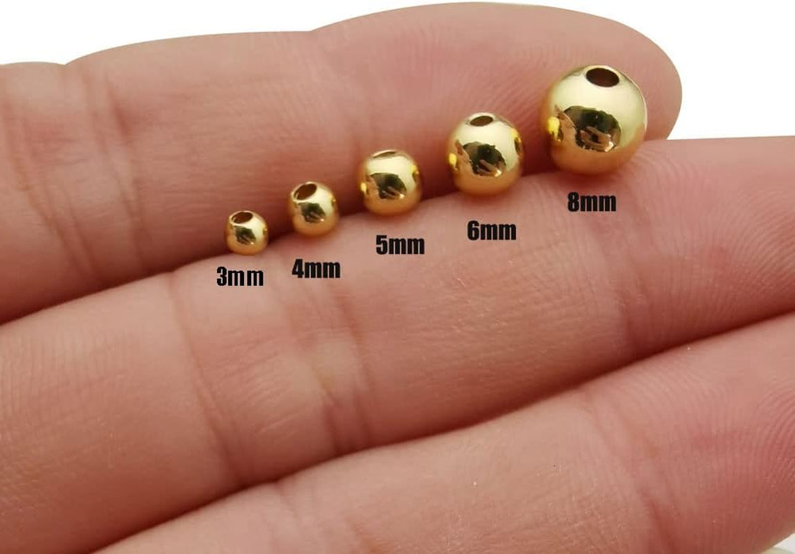 200 Pcs Mix 14K Gold Plated Beads Smooth Little round Spacer Beads Brass Long-Lasting Tarnish Resistant Seamless Loose Beads for DIY Bracelet Jewelry Making (3/4/5/6Mm-Gold)