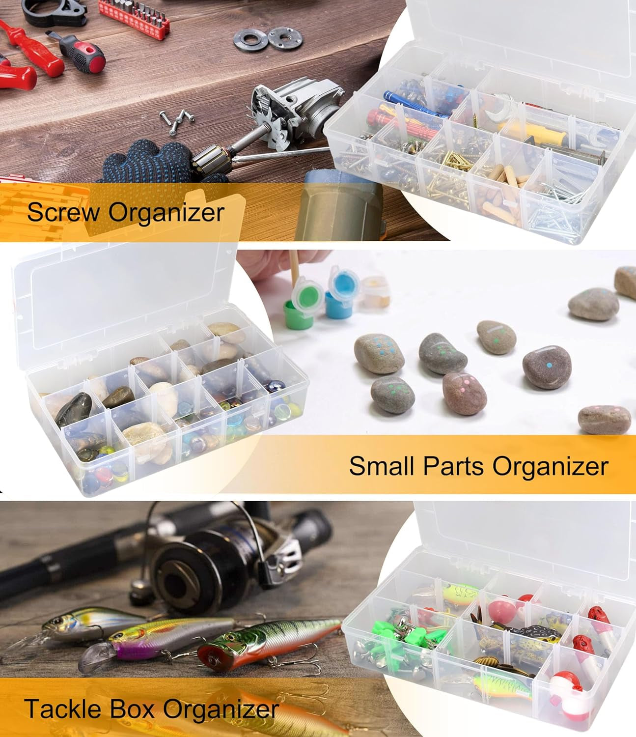 Tackle Box Organizer Plastic Organizer Box with Dividers Bead Organizer Box Container Clear Snackle Box Container Large 15 Grid Box Organizer