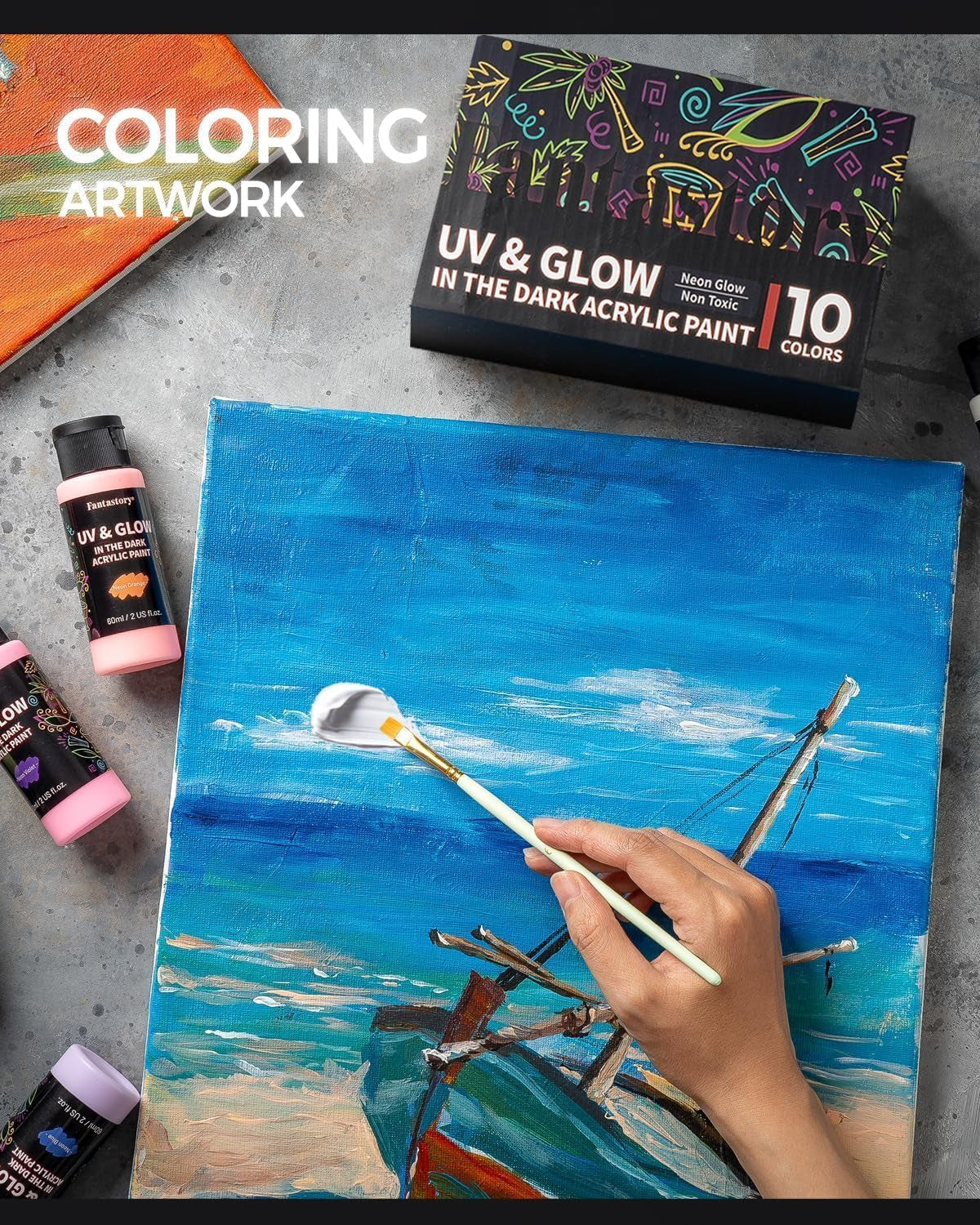 Glow in the Dark Paint, 60Ml/2Oz Neon Glow Acrylic Paints, 2IN1 Paint,Charge-Glow&amp; UV Activated for Outdoor Rocks, DIY Craft,Canvas,Holiday Decor,Christmas,Kids,Adults