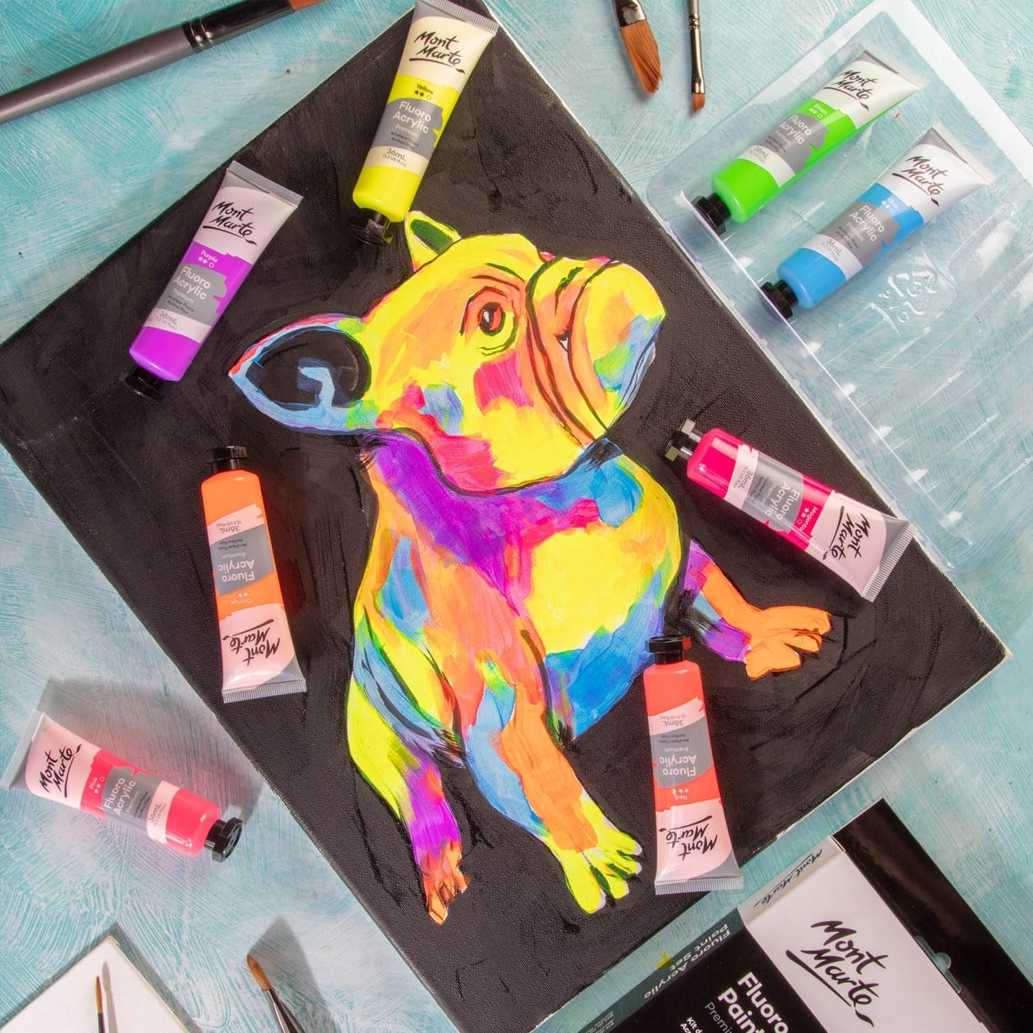 Fluoro Acrylic Paint Set, 8 X 1.02Oz (36Ml) Tubes, 8 Colors, Suitable for Most Surfaces Including Canvas, Card, Paper and Wood