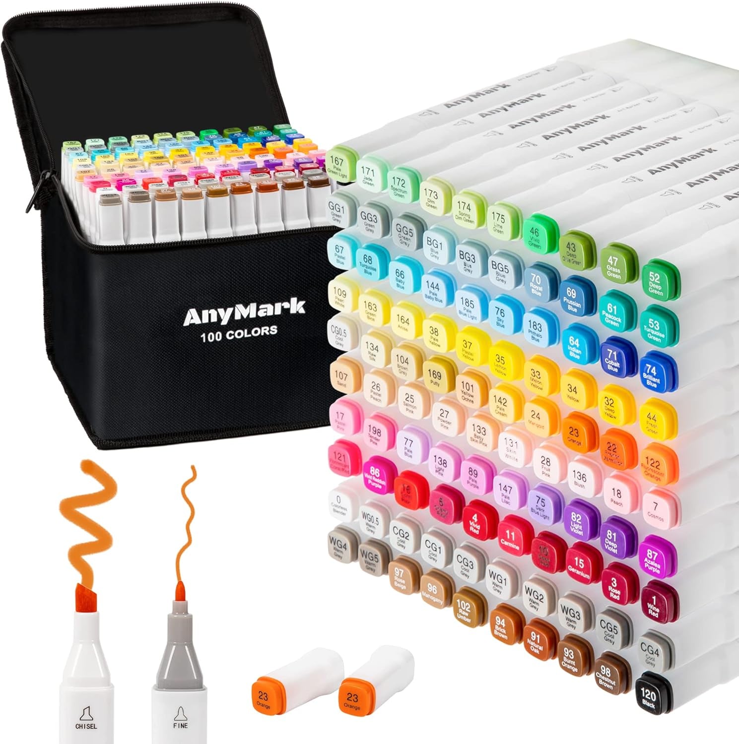 100 Colors Alcohol Markers, Markers Set, Dual Tip Alcohol Based Art Markers for Kids Adults Coloring Drawing, Chisel & Fine