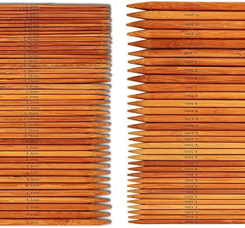 75 Pcs Double Pointed Knitting Needles Set,  Carbonized Bamboo Knitting Needles, Knitting Needle for Handmade Creative DIY - 8'' Length 15 Sizes (2.0Mm -10.0Mm) (5 Needles/Size)