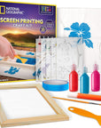 NATIONAL GEOGRAPHIC Kids Screen Printing Kit - Arts and Crafts Silk Screen Printing Kit with Fabric Paint, Frame, Stencils & Squeegee plus Drawstring Bag & More, Screen Print, Silkscreening Kit
